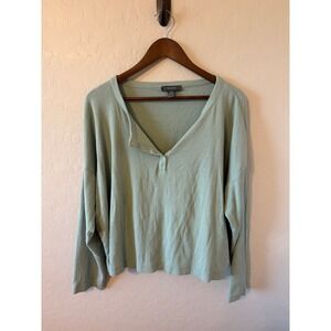 Primark Light Green Ribbed Crop Top‎ | Size XL | Long Sleeve with Quarter Button